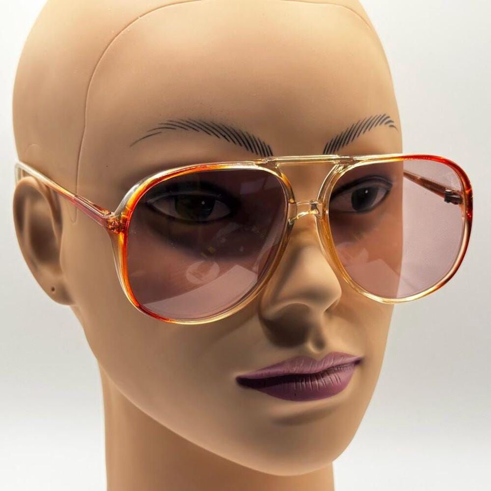 Vintage Oversize Eyeglasses | Double Bar Plastic Frame, Rose Lens (1980s) #971